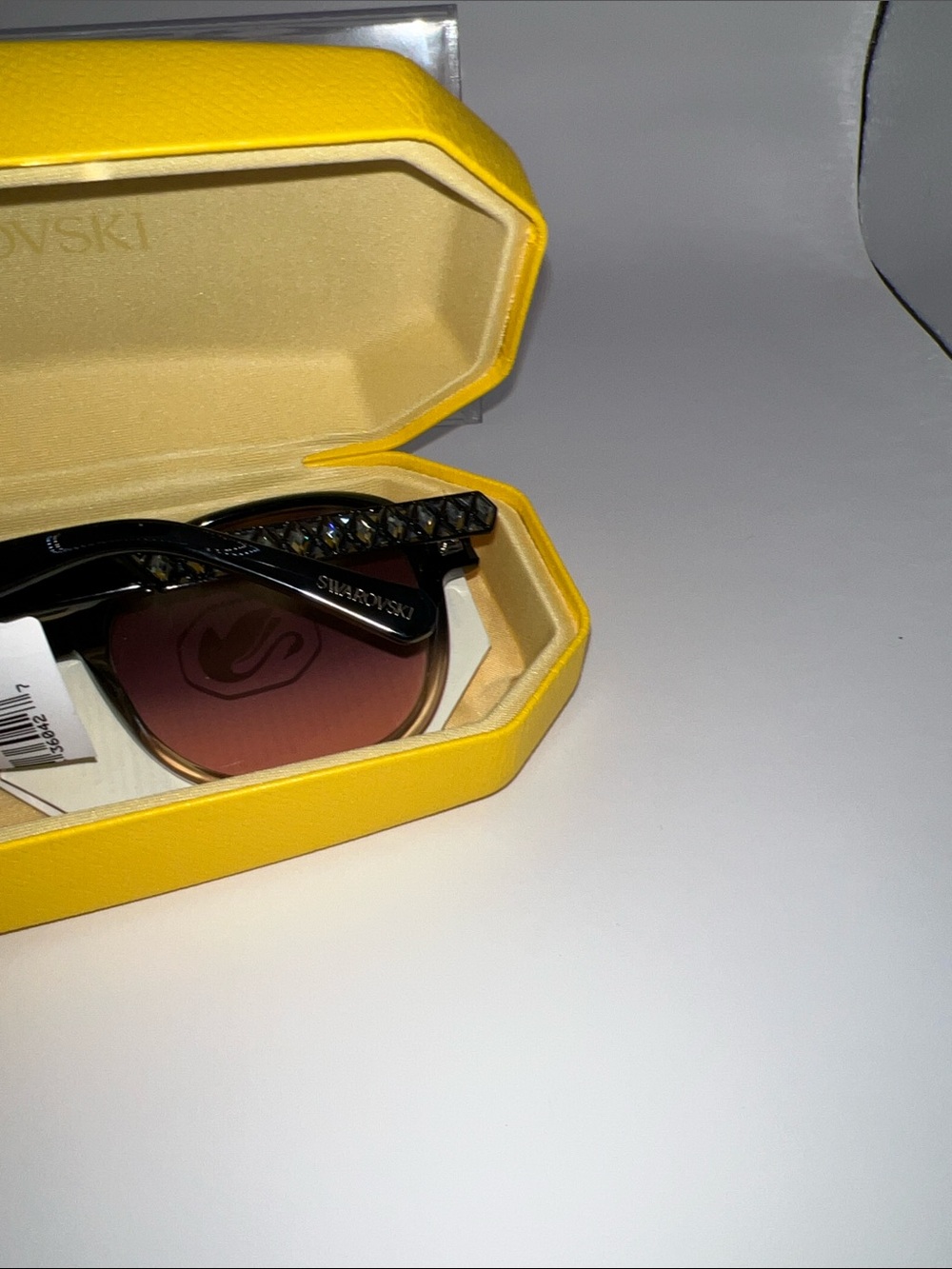 Swarovski Black Frame Sunglasses with Crystal-Accent Temples - Black/Brown - Picture 15 of 15